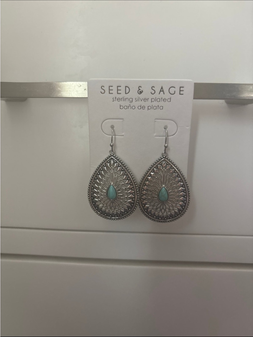 Seed & Sage Silver-Plated Teardrop Earrings with Turquoise Accent